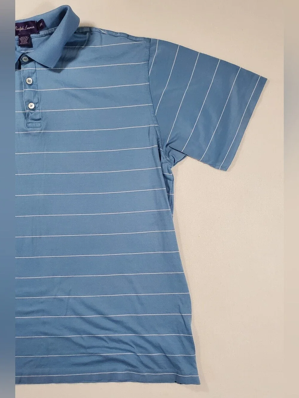 Ralph Lauren Purple Label Blue Striped 100% Cotton Polo Shirt Sz L Made In Italy